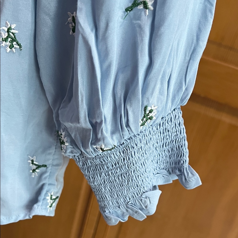 Market & Spruce Light Blue Embroidered Blouse - Picture 3 of 6